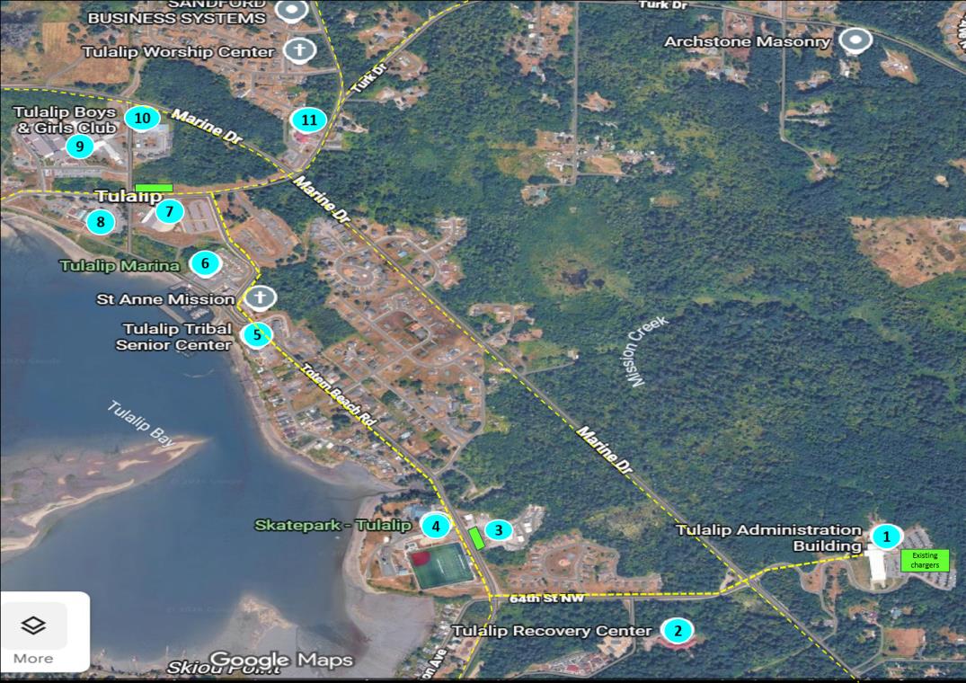 Aerial map showing proposed energy storage deployment locations across Tulalip